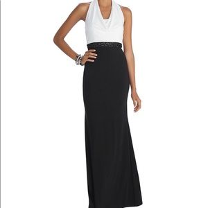 Black and White Cowl Neck Formal Gown